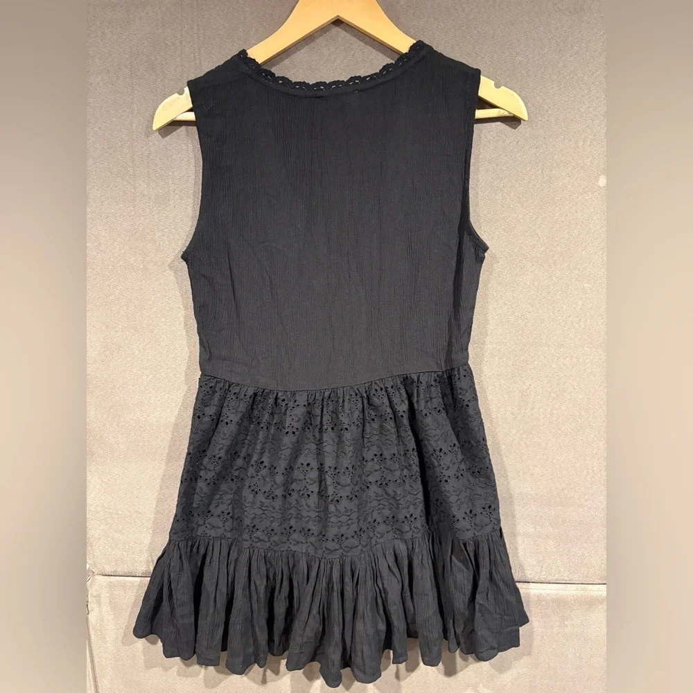 Playa Luclia Eyelet Mini‎ Dress Swim Coverup Black Gauzy Lace Women’s Small